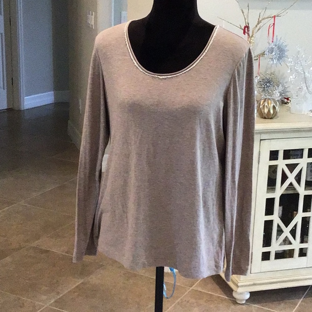 Lafayette 148 Ny long sleeve t with embellishment around collar, size la…